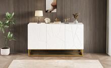 White Gloss Sideboard, Modern Buffet With 4 Shelves - White - View 3