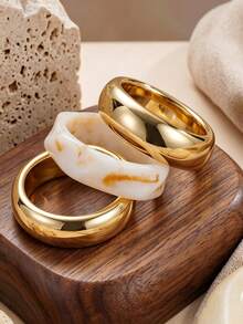 3pcs Vintage Minimalist Fashion Elegant Wide Resin Bangle Set, Geometric Asymmetric Design, Suitable For Women's Daily Wear - Multicolor - View 3