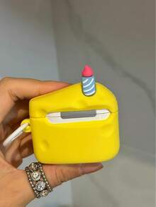 1PC Silicone 3D Birthday Cheese Expression 4/3 Earphone Protective Case Cover 2 Pro 2nd/3rd Generation New Model Compatible With Apple Wireless Bluetooth Soft Shell Girly Cute Funny Cartoon (Earphones Not Included) - Yellow - View 4