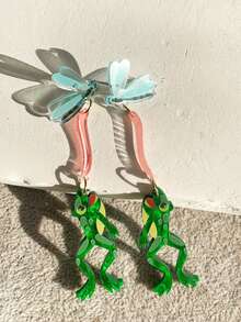 1 Pair Cute Frog Eating Insect Funny Design Earrings, Perfect For Vacation, Unique Gift For Friends And Family - Style 1 - View 6