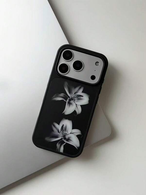 Casing Ponsel Minimalis Motif Bunga Lili Hitam dengan Pinggiran Hitam - Kompatibel dengan iPhone 17 Pro Max, 17 Pro, 17, 16 Pro Max, 16 Pro, 16, 15 Pro Max, 15 Pro, 14 Pro Max, 14 Pro, 14, 13 Pro Max, 13 Pro, 13, 12 Pro Max, 11, Pelindung Ponsel