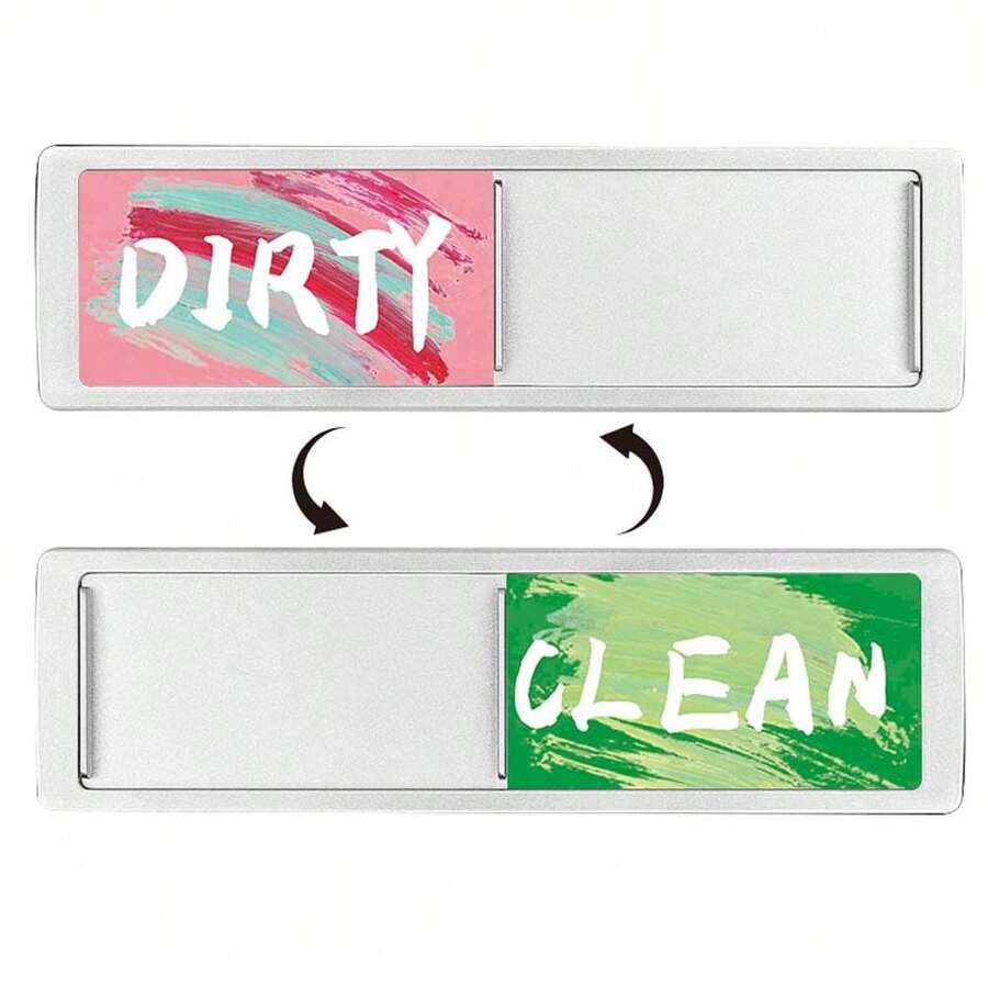Dishwasher Magnetic "Clean/Dirty" Indicator Sign, Dishwasher Accessory, Scratch-Resistant/Super Strong Magnetic, Optional Adhesive Backing/Easy To Read And Slide - Silver Peach Pink - View 1
