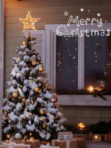 1pc-Christmas Lighted Christmas Tree Topper Tree Topper Star, Glitter Christmas Tree Topper Decorations Champagne Christmas Tree Star Suitable For Home Christmas Tree Decoration, Christmas Tree Star Topper, Hollow Star Tree Topper Decoration, Christmas Tree Decoration, Holiday Decoration, Christmas Home Gift, Christmas Decoration - Champagne - View 10