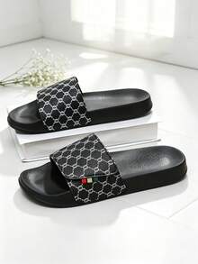 1 Pair Vintage Plaid Pattern Slip-On Slides, Soft Sole, Bouncy, Suitable For Indoor, Outdoor, Beach And Other Scenarios, Couple Style, Adjustable Hook And Loop - Black - View 8