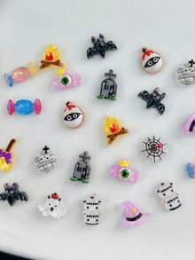 20pcs New Random Assorted Halloween Cartoon Nail Art Charms, Funny Magic Ghost Pumpkin DIY Nail Rhinestone Accessories, Same As Nail Salon Style - Multicolor - View 2