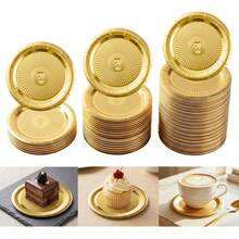 10/20/50pcs Thickened Gold Paper Plates, Round Mini Trays, Metallic Gold Cardboard Cake Bases, Suitable For Snacks, Cupcakes, Coffee, Desserts, Nuts, Perfect For Shower Party, Holiday, Wedding, Birthday Party Decoration Tableware - Gold - View 2