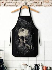 2/4PCS Dark Art Halloween Skull Crow Apron Set, Tattoo Style Skeleton Raven Feather Ornate Pattern Kitchen Apron, Waterproof Oilproof Cooking Bib For Baking Grilling, Gothic Spooky Home Decor Halloween Party Gift For Women Men - Multicolor - View 16