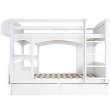 Kids Double Bed Frame With Folding Desk And Shelf, Includes Ladder And 2 Drawers, - White - View 8