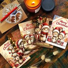 Set Of 32 Whimsical Christmas Mouse Postcards - 4X6 Inches Retro Journal Paper, Classic Pinup Artwork, Collectible Decorative Cards For Scrapbooking & Craft Projects - Sets - View 7