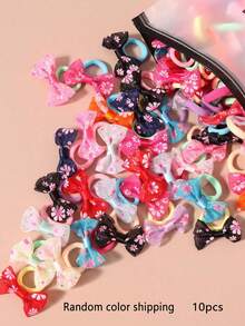 10/20/30pcs/Set Daisy Print Bow Hair Scrunchies, Cute Cartoon Towel Elastic Hair Ties, Versatile Hair Accessories (Random Color & Style),Festival,Party - Multicolor - View 6