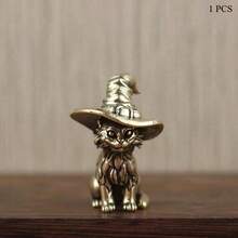 1pc Vintage Brass Witch Statue With Broom And Book, Movie Magic Theme Metal Desktop Collectible, Home Study Decor Bookshelf Ornament, Suitable For Collectors - Multicolor - View 8