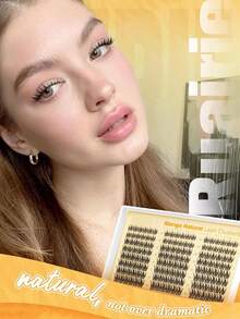 Manga Style Slim Curly Eyelash Clusters, Pointed Natural Fluffy Soft Extended Lashes, 10-16mm Mixed Length Lightweight DIY Cluster Lashes, Suitable For Daily Wear And Cat Eye Makeup - D - 查看 3