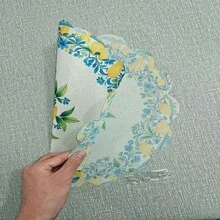 1/2/4/6/8/300PCS 36cm Wavy Round Placemats, 2 Blue Porcelain Lemon Designs. 100% Woven Polyester, Washable, Heat & Waterproof, For Kitchen Table Decor. - Multicolor - View 3