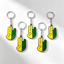 1pc Yellow-Green Peace Sign Enamel Keychain, Cartoon Gesture Metal Pendant, Fun Hip-Hop Bag Charm, Positive Energy Accessory, Suitable For Student Party Gift - Multicolor - View 5