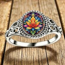 Vintage Style Mandala Lotus 2D Pattern Women's Fashion Ring, Carved Texture Hypoallergenic Skin-Friendly Jewelry, Suitable For Daily Wear - Ring - View 6