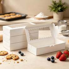 5pcs/10pcs/15pcs White Cardboard Wavy Window Cookie Box, No Handle, Can Be Used As Muffin Box, Cookie Box, Bread Box With Window, Suitable For Pastries, Pies, Muffins, Chocolate, Strawberry - View 1