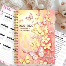 1pc A5 Paper Cover 2027-2029 3 Year Monthly Spiral Planner, Vintage Watercolor Colorful Butterfly Wildflower Print Calendar Journal, For Long-Term Monthly Schedule & Goal Tracking School Supplies - Butterfly - View 10