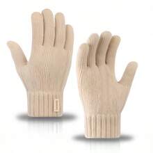 1 Pair Alpaca Wool Knitted Warm Gloves, Autumn/Winter Cold-Proof Touchscreen Gloves, Suitable For Winter Outdoor Sports Solid Color Labeled Warm Gloves - Multicolor - View 6