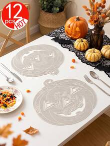 2-6pcs Gold Pumpkin Placemats, PVC Material Halloween Pumpkin Table Mats, Washable, Easy To Clean, Wipeable, Non-Slip, Heat Resistant, For Room Decor, Home Dining Table Decor, Home Decoration, Suitable For Holidays, Parties, Birthdays, Weddings And Dinner Parties - Multicolor - View 11