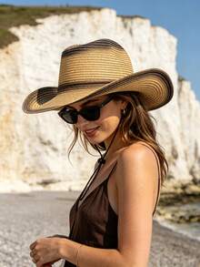 1pc Women's Straw Hat, Travel Vacation Straw Hat Bohemian Polyester Fashion Outdoor Straw Hat Beach Straw Hat Suitable For Daily Outdoor Use - Multicolor - View 5
