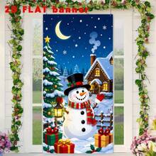 2D Plane 1 Piece Of Christmas-Themed Banner Background, Featuring A Snowman With A Christmas Tree, Gift Wrapping, A Snow Hut, And A Crescent Moon-Shaped Starry Sky. Made Of Polyester Material, No Power Supply Required. - View 6