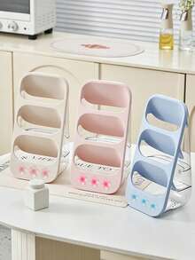 3-Layer Slanted Sakura Decorative Storage Box, Multi-Color Transparent Layered Stationery & Cosmetic Dual-Use Organizer, Matte Shell With Clear Visible Sides, 3-Layer Slanted Partition Independent Storage, Front 3D Sakura Sticker Soft Design, Multi-Color Options Suitable For Office Workers, Students, Home Kitchen Organization - Multicolor - View 1