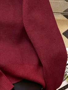 Solid Color Zip-Up Collar Long Sleeve Knit Cardigan, Soft Style Versatile Knit Sweater - Red - View 5