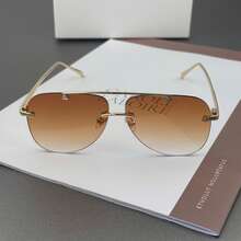 1 par de gafas de metal con doble puente, gafas de sapo, gafas de moda personalizadas sin montura, gafas versátiles elegantes y casuales para mujer, adecuadas para uso diario, fotografía callejera, viajes de vacaciones, accesorios de playa de verano, accesorios para mujer, atuendos de vuelta a la escuela - Té doble - Ver 4