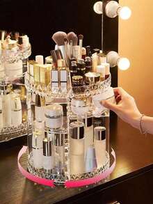 1pc Double Layer 360° Rotating Large Capacity Transparent Desktop Cosmetic Organizer, Makeup Storage, Jewelry Storage, Jewelry Storage Box - Multicolor - View 9