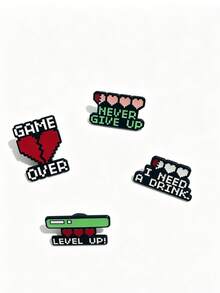 1/4件趣味像素遊戲文字胸針 NEVER GIVE UP 創意徽章 小眾酷配件，遊戲系列胸針 4件組 個性化金屬徽章 趣味金屬徽章 學生背包針飾配件，背包牛仔夾克配件，送給遊戲愛好者朋友的創意禮物 - 彩色 - 查看 8