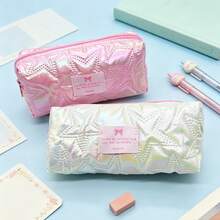 1/2pcs New Pink Girly Star Shiny Large Capacity Pencil Case, Stationery Storage Bag, Portable Cosmetic Organizer, Water-Resistant Wear-Resistant Fabric, Smooth Zipper, Structured Shape, Dirt-Resistant Easy-To-Clean, Multi-Compartment Storage For Neutral Pens, Rulers, Sticky Notes, Tape, Lipstick, Powder, Earphones, Hair Ties, Band-Aids, Daily Essentials, Suitable For Girls, School, Self-Study, Commute, Travel, Home, Dorm, Daily Makeup Touch-Ups, Shopping, Versatile Storage, Sweet Dreamy Niche Design, Unique Style, Practical Gift For Students, Birthdays, Best Friends - Multicolor - View 15