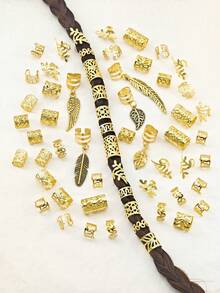 115件套合金太陽主題混色髮環髮飾，星星、葉子、愛心造型辮髮飾品，適合女孩與女性 - 金色 - 查看 4