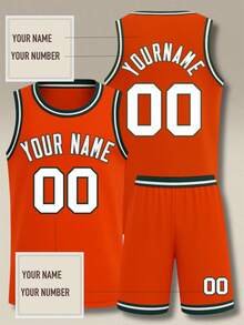 Set Jersey Basket Pria 2 Potong yang Dipersonalisasi - Atasan Tank Top Gradien dengan Cetak Nama dan Nomor yang Dapat Disesuaikan + Celana Pendek untuk Latihan Tim - Jeruk - View 2