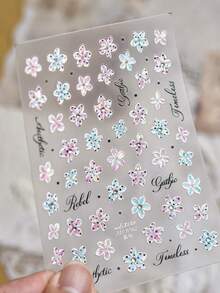 1Sheet Shiny Rhinestone Gradient Floral Nail Stickers, 3D Jelly Translucent Polka Dot Tiny Flower Elegant Cursive Script Self-Adhesive Nail Sliders - Multicolor - View 2
