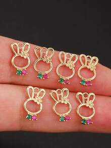 6/10pcs Animal Bear & Rabbit Micro-Inlaid Zirconia Pendant, Handmade DIY Earrings, Bracelets, Anklets Best Gift - Gold 5 - View 5