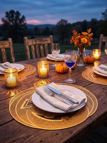 2-6pcs Gold Pumpkin Placemats, PVC Material Halloween Pumpkin Table Mats, Washable, Easy To Clean, Wipeable, Non-Slip, Heat Resistant, For Room Decor, Home Dining Table Decor, Home Decoration, Suitable For Holidays, Parties, Birthdays, Weddings And Dinner Parties - Multicolor - View 6