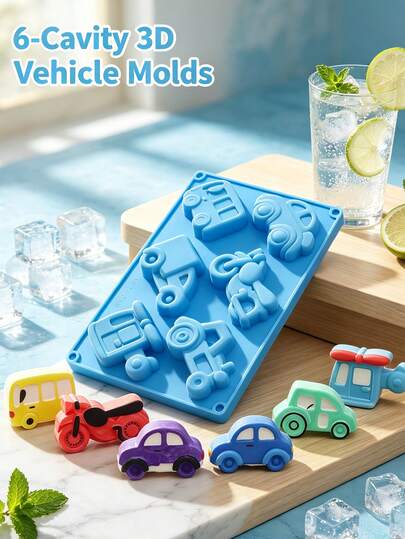7-Piece Transportation Silicone Mold Set, 3D Car Mold, Car & Motorcycle Silicone Baking Mold, Cartoon Car Chocolate Mold, Baking Mold Set With Dropper, Silicone, Easy Release, Heat Resistant, Soft & Non-Stick, Home DIY Set, Suitable For Baby Food, Chocolate, Gummies, Jelly, Scented Candles, Handmade Soap, Baby Birthday Cake, Boy Theme Dessert DIY