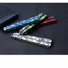 Peripherals Stainless Steel Multi-Hole Butterfly Comb Foldable Beginner Practice Flipping Toy, Cool Skull Print Trainer - EDC Finger Stress Relief Toy, Multiple Colors Available, Non-Sharp Blade - Multicolor - View 10