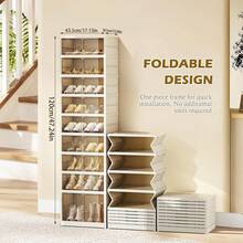 Foldable Shoe Rack Storage Rack, Suitable For Wardrobe Plastic Foldable Shoe Storage Box, Transparent Shoe Box, Stackable Door, Easy To Assemble Shoe Cabinet With Lid, Large Size - 查看 4