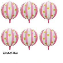 22 Inch Carnival Circus Decorative Balloons, 4D Light Pink Round Foil Balloons With Stars And Stripes, Suitable For Christmas Theme Party Decoration, Shower, Birthday Party, Wedding, Anniversary, New Year, Outdoor And Indoor Holiday Event Atmosphere Decor, Photo Props - 22-inch 4D Star Stripe - Pink - View 10