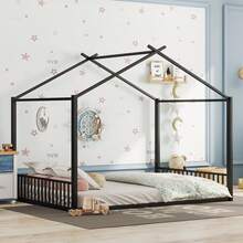 Kids Bed Frame House Shape - 140 X 200 Cm - White - 黑色 - 查看 3
