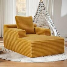 Modern Corduroy Chaise Longue Sofa, Comfortable Sofa Bed / Armchair No Assembly Required - Yellow - View 3