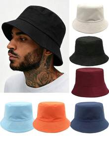 1pc Men's Solid Color Basic Bucket Hat, Unisex Sun Protection Bucket Hat, Simple Spring/Summer Sun Hat, Multi-Color Couple Casual Sun Protection Bucket Hat, Versatile Sun Hat - A - View 1