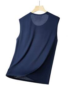 Tank Top Olahraga Pria Warna Polos, Atasan Tanpa Lengan Minimalis Musim Panas, Gaya Kasual Serbaguna - Biru - View 3