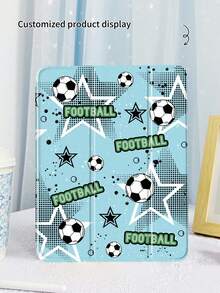 1pc Soccer Star Blue Letter Customized Tablet Case, Custom Text/Personalized, Compatible With IPad Mini 4/5/6/7/Air/Air 2/9.7/10.2/10.5/10.9 (Air 4-Air 8)/Pro 11/10th Gen/A16/Pro 11 2024, Compatible With Galaxy A8, Tri-Fold Stand, Auto Sleep/Wake, Built-In Pencil Slot, Pencil Not Included - Multicolor - View 2