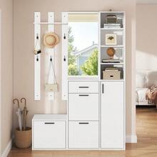 Hall Tree For Entryway, Including Shoe Cabinet, Mirror, And Coat Hooks - 白色 - 查看 5