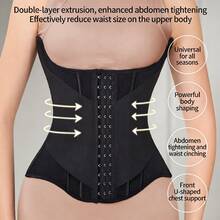 1pc Waist Trainer For Women Corset Shapewear Tummy Control Sport Workout Waist Cincher Body Shaper Hooks - Black - View 9