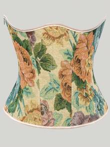 Women's French Countryside Floral Print Waist Cincher, Slimming Waist Trainer, Vintage Gothic Underbust Corset - Multicolor - View 4