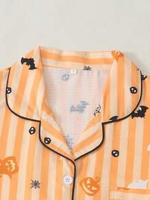 Set Piyama Wanita Motif Halloween Lengan Pendek Model Bubble Crinkle - Jeruk - View 2
