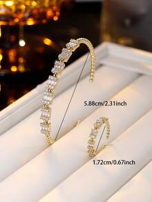 1pc Luxury Niche Honeycomb Hexagon Geometric Patchwork Bracelet Ring Jewelry Design, Suitable For Daily Wear And Gatherings - Bracelet Ring Set - View 5